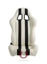 Cipher Auto White w/ Black Stripes Synthetic Leather Racing Seats - Pair                                     - CPA1026PWH-BK - Image 7