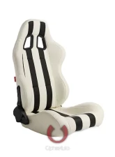 Cipher Auto White w/ Black Stripes Synthetic Leather Racing Seats - Pair                                     - CPA1026PWH-BK - Image 2
