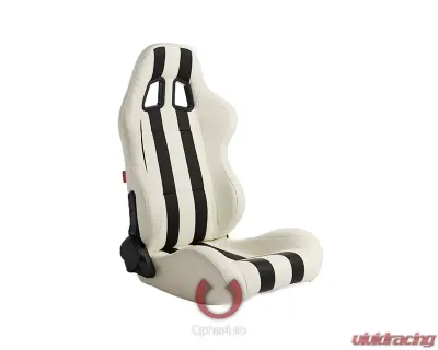 Cipher Auto White w/ Black Stripes Synthetic Leather Racing Seats - Pair - CPA1026PWH-BK