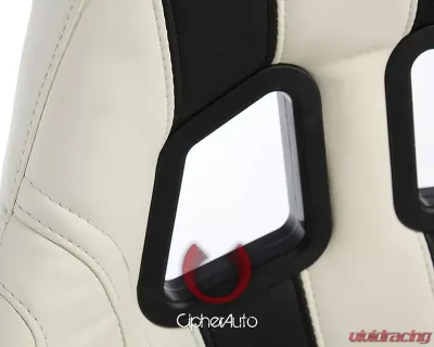 Cipher Auto White w/ Black Stripes Synthetic Leather Racing Seats - Pair - CPA1026PWH-BK