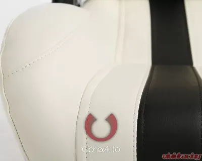 Cipher Auto White w/ Black Stripes Synthetic Leather Racing Seats - Pair - CPA1026PWH-BK