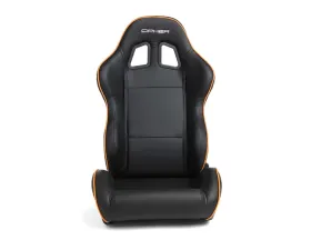 Cipher Auto Black w/ Orange Piping Synthetic Leather Racing Seats - Pair
