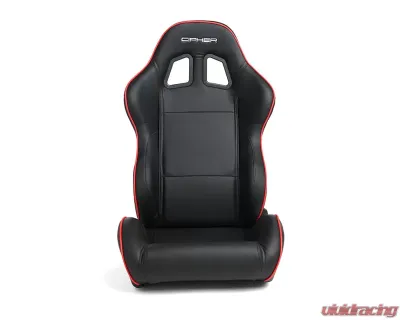 Cipher Auto Black w/ Red Piping Synthetic Leather Racing Seats - Pair - CPA1031PBK-R