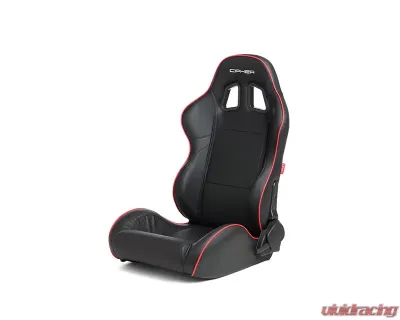Cipher Auto Black w/ Red Piping Synthetic Leather Racing Seats - Pair - CPA1031PBK-R