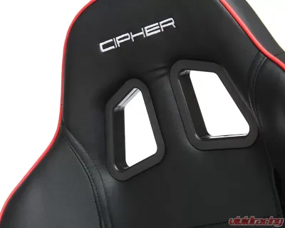 Cipher Auto Black w/ Red Piping Synthetic Leather Racing Seats - Pair - CPA1031PBK-R