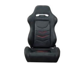 Cipher Auto Black Microsuede And Red Accents w/ PU Leather Inserts Racing Seats - Pair