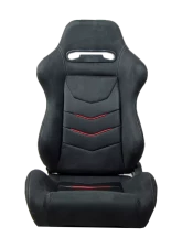 Cipher Auto Black Microsuede And Red Accents w/ PU Leather Inserts Racing Seats - Pair                                     - CPA1075CFSDBK-R - Image 6