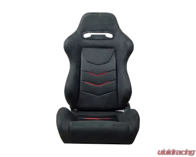 Cipher Auto Black Microsuede And Red Accents w/ PU Leather Inserts Racing Seats - Pair - CPA1075CFSDBK-R