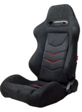 Cipher Auto Black Microsuede And Red Accents w/ PU Leather Inserts Racing Seats - Pair                                     - CPA1075CFSDBK-R - Image 2