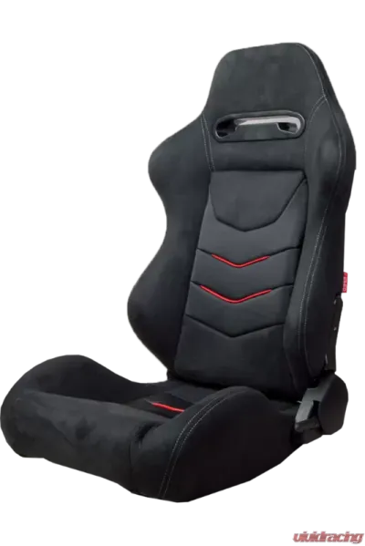 Cipher Auto Black Microsuede And Red Accents w/ PU Leather Inserts Racing Seats - Pair - CPA1075CFSDBK-R