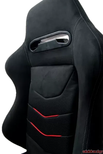 Cipher Auto Black Microsuede And Red Accents w/ PU Leather Inserts Racing Seats - Pair - CPA1075CFSDBK-R