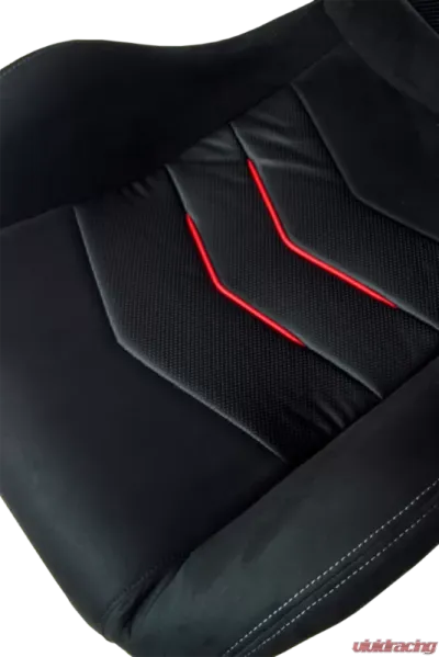 Cipher Auto Black Microsuede And Red Accents w/ PU Leather Inserts Racing Seats - Pair - CPA1075CFSDBK-R