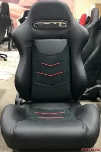 Cipher Auto Universal Racing Seats Black Leatherette With Micro Suede inserts with Red Accents - CPA1075PSDBK-R