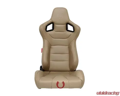 Cipher Auto Beige PU Leather Carbon Fiber w/ Gold Stitches Euro Racing Seats - Pair - CPA2001PCFBG-GD