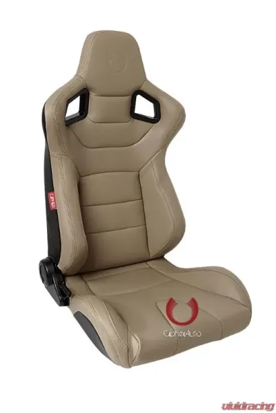 Cipher Auto Beige PU Leather Carbon Fiber w/ Gold Stitches Euro Racing Seats - Pair - CPA2001PCFBG-GD