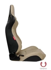 Cipher Auto Beige PU Leather Carbon Fiber w/ Gold Stitches Euro Racing Seats - Pair                                     - CPA2001PCFBG-GD - Image 3