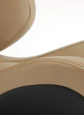 Cipher Auto Beige PU Leather Carbon Fiber w/ Gold Stitches Euro Racing Seats - Pair                                     - CPA2001PCFBG-GD - Image 6