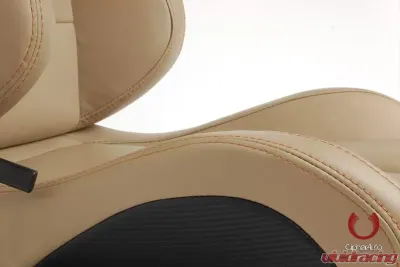 Cipher Auto Beige PU Leather Carbon Fiber w/ Gold Stitches Euro Racing Seats - Pair - CPA2001PCFBG-GD