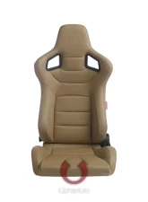 Cipher Auto Beige PU Leather Carbon Fiber w/ Brown Stitches Euro Racing Seats - Pair                                     - CPA2001PCFBG - Image 7