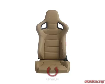 Cipher Auto Beige PU Leather Carbon Fiber w/ Brown Stitches Euro Racing Seats - Pair - CPA2001PCFBG