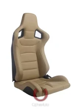 Cipher Auto Beige PU Leather Carbon Fiber w/ Brown Stitches Euro Racing Seats - Pair                                     - CPA2001PCFBG - Image 2