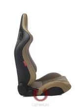 Cipher Auto Beige PU Leather Carbon Fiber w/ Brown Stitches Euro Racing Seats - Pair                                     - CPA2001PCFBG - Image 3