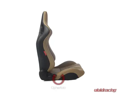 Cipher Auto Beige PU Leather Carbon Fiber w/ Brown Stitches Euro Racing Seats - Pair - CPA2001PCFBG