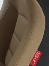 Cipher Auto Beige PU Leather Carbon Fiber w/ Brown Stitches Euro Racing Seats - Pair                                     - CPA2001PCFBG - Image 5