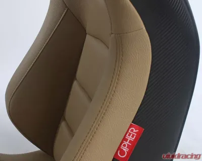 Cipher Auto Beige PU Leather Carbon Fiber w/ Brown Stitches Euro Racing Seats - Pair - CPA2001PCFBG
