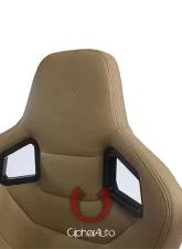 Cipher Auto Beige PU Leather Carbon Fiber w/ Brown Stitches Euro Racing Seats - Pair                                     - CPA2001PCFBG - Image 6