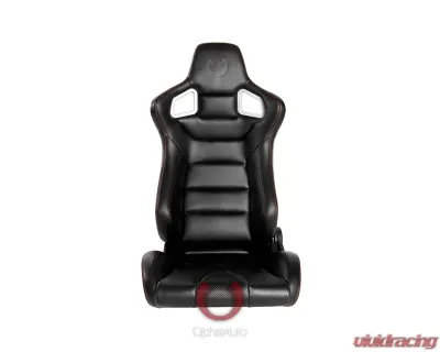 Cipher Auto Black PU Leather Carbon Fiber w/ Red Stitches Euro Racing Seats - Pair - CPA2001PCFBK-R