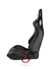 Cipher Auto Black PU Leather Carbon Fiber w/ Red Stitches Euro Racing Seats - Pair                                     - CPA2001PCFBK-R - Image 2