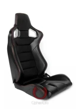 Cipher Auto Black PU Leather Carbon Fiber w/ Red Stitches Euro Racing Seats - Pair                                     - CPA2001PCFBK-R - Image 4