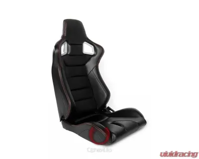 Cipher Auto Black PU Leather Carbon Fiber w/ Red Stitches Euro Racing Seats - Pair - CPA2001PCFBK-R