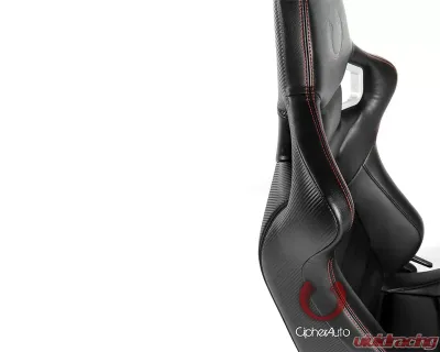 Cipher Auto Black PU Leather Carbon Fiber w/ Red Stitches Euro Racing Seats - Pair - CPA2001PCFBK-R