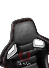 Cipher Auto Black PU Leather Carbon Fiber w/ Red Stitches Euro Racing Seats - Pair                                     - CPA2001PCFBK-R - Image 6