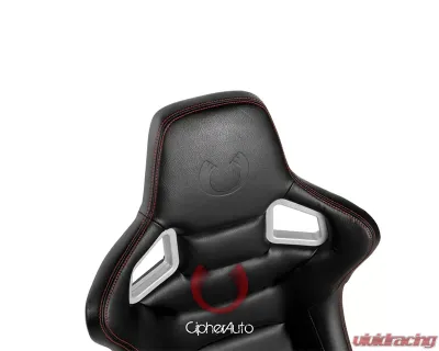 Cipher Auto Black PU Leather Carbon Fiber w/ Red Stitches Euro Racing Seats - Pair - CPA2001PCFBK-R
