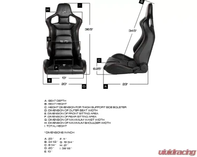 Cipher Auto Black PU Leather Carbon Fiber w/ Red Stitches Euro Racing Seats - Pair - CPA2001PCFBK-R