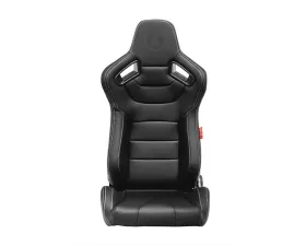 Cipher Auto Black Leather Carbon Fiber w/ Gray Stitches Racing Seats - Pair