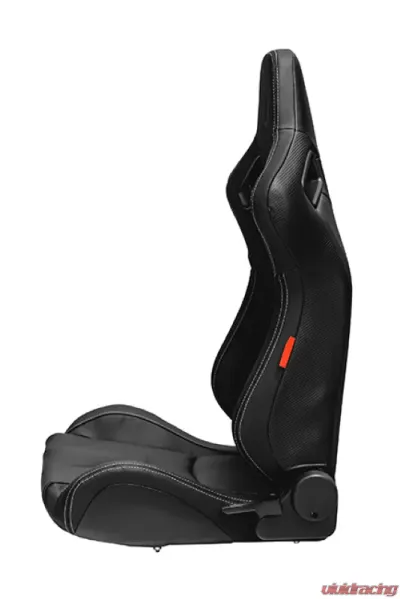 Cipher Auto Black Leather Carbon Fiber w/ Gray Stitches Racing Seats - Pair - CPA2009PCFBK-G
