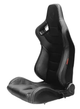 Cipher Auto Black Leather Carbon Fiber w/ Gray Stitches Racing Seats - Pair                                     - CPA2009PCFBK-G - Image 6
