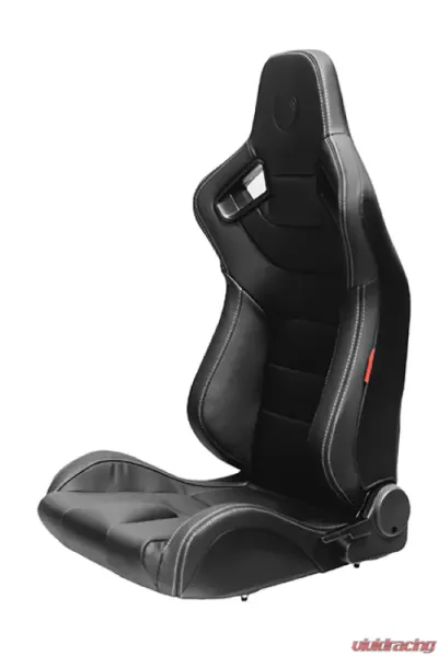Cipher Auto Black Leather Carbon Fiber w/ Gray Stitches Racing Seats - Pair - CPA2009PCFBK-G