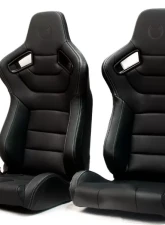 Cipher Auto Black Leather Carbon Fiber w/ Gray Stitches Racing Seats - Pair                                     - CPA2009PCFBK-G - Image 7