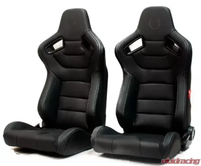Cipher Auto Black Leather Carbon Fiber w/ Gray Stitches Racing Seats - Pair - CPA2009PCFBK-G