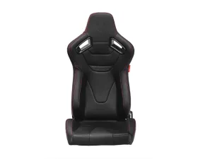 Cipher Auto Black Leather Carbon Fiber w/ Red Stitches Racing Seats - Pair