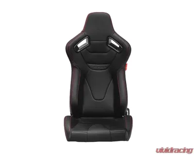 Cipher Auto Black Leather Carbon Fiber w/ Red Stitches Racing Seats - Pair - CPA2009RS-PCFBK-R