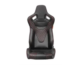 Cipher Auto Black Leather Carbon Fiber w/ Red Stitches AR-9 Revo Racing Seats - Pair