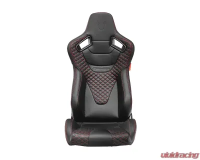 Cipher Auto Black Leather Carbon Fiber w/ Red Stitches AR-9 Revo Racing Seats - Pair - CPA2009RS-PCFBK-RDS