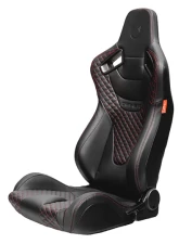 Cipher Auto Black Leather Carbon Fiber w/ Red Stitches AR-9 Revo Racing Seats - Pair                                     - CPA2009RS-PCFBK-RDS - Image 2