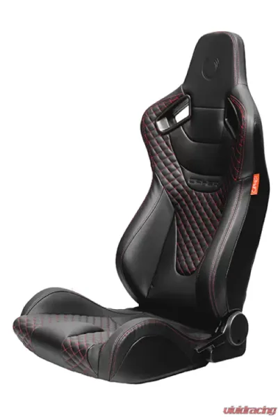 Cipher Auto Black Leather Carbon Fiber w/ Red Stitches AR-9 Revo Racing Seats - Pair - CPA2009RS-PCFBK-RDS